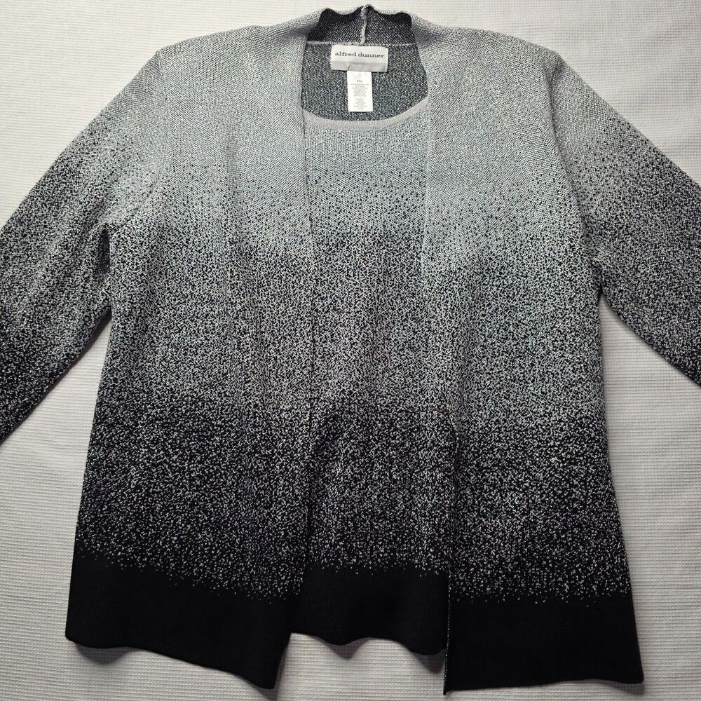 Alfred Dunner Sweater Set Womens PXL Black Gray Ombre 2 in 1 Cardigan Tank Top
